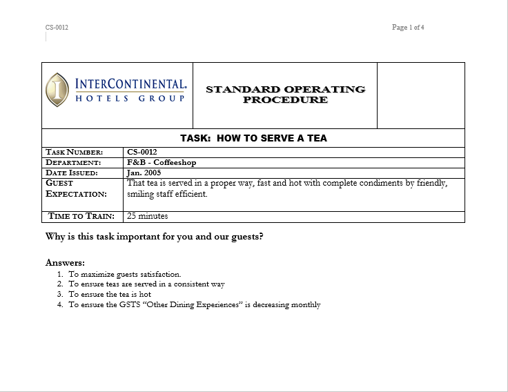 Tài liệu hay [SOP] Intercontinental Group Coffee Shop How to serve