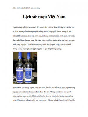 Giáo trình quản trị khách sạn, nhà hàng - Lịch sử rượu Việt Nam