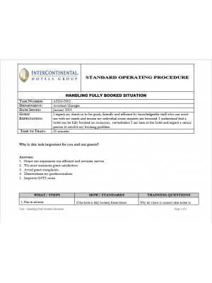 [SOP] Intercontinental Group - Assistant Manager - Handling fully booked situation