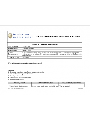 [SOP] Intercontinental Group - Assistant Manager - Lost & found procedure