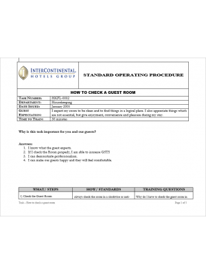 [SOP] Intercontinental Group - Housekeeping Floor - How to check a guest room